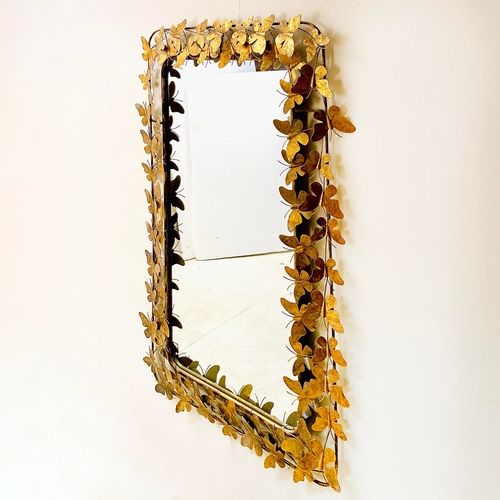 210 - WALL MIRROR WITH GILT METAL BUTTERFLY FRAME. 115cm H x 80cm W.