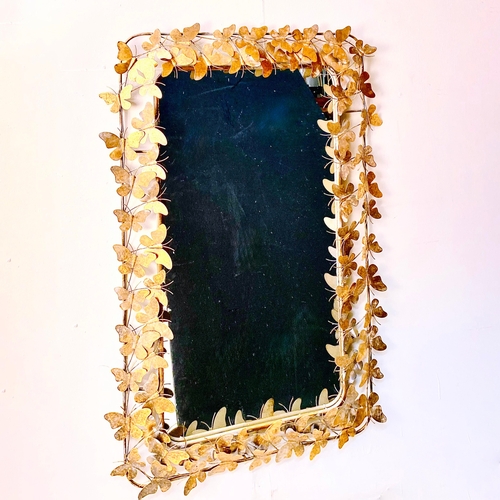 210 - WALL MIRROR WITH GILT METAL BUTTERFLY FRAME. 115cm H x 80cm W.