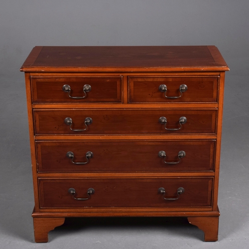 211 - CHEST, REPRODUCTION. of narrow proportions with two short over three long drawers with bracket suppo... 