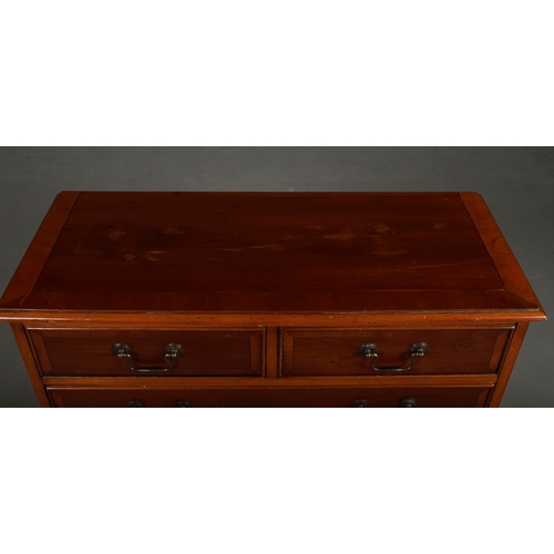 211 - CHEST, REPRODUCTION. of narrow proportions with two short over three long drawers with bracket suppo... 