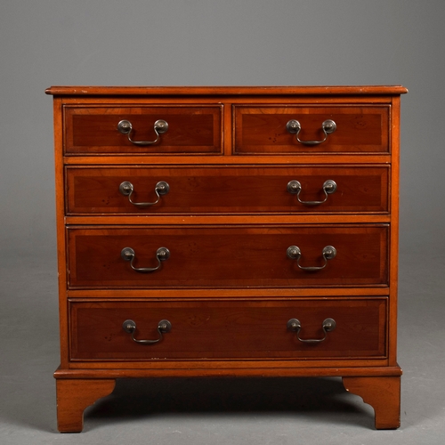 211 - CHEST, REPRODUCTION. of narrow proportions with two short over three long drawers with bracket suppo... 