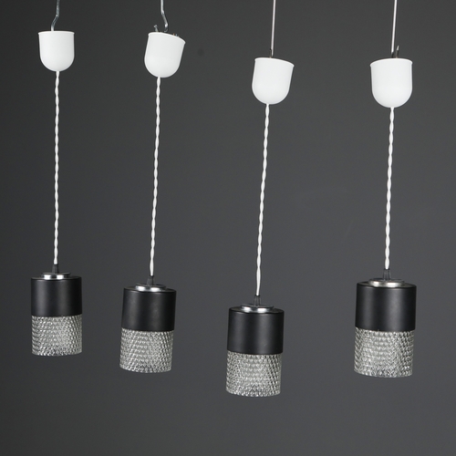 212 - SET OF FOUR 1960s ITALIAN PENDANT LIGHTS WITH CUT GLASS SHADES. 15cm H x 55cm adjustable height drop... 