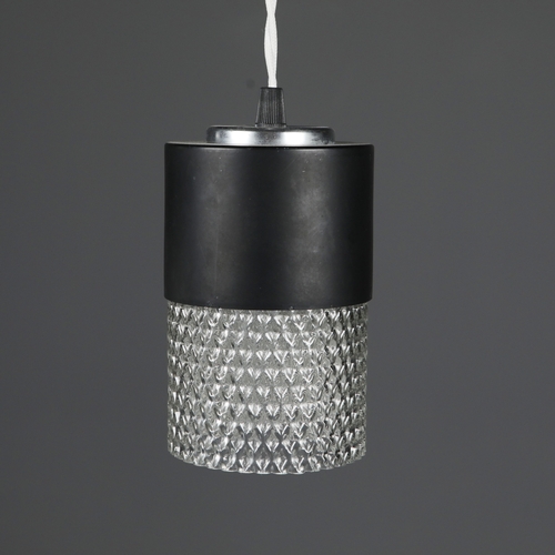 212 - SET OF FOUR 1960s ITALIAN PENDANT LIGHTS WITH CUT GLASS SHADES. 15cm H x 55cm adjustable height drop... 