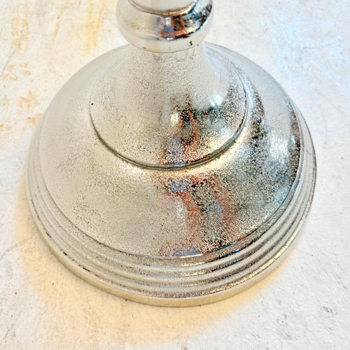213 - PAIR OF POLISHED METAL CHAMPAGNE BUCKETS ON STANDS WITH HANDLES. 77cm H x 24cm W x 30cm D.