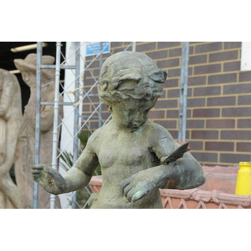 218 - SCUPTURAL PUTTO. cast metal, 107cm H approx.