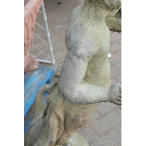 218 - SCUPTURAL PUTTO. cast metal, 107cm H approx.