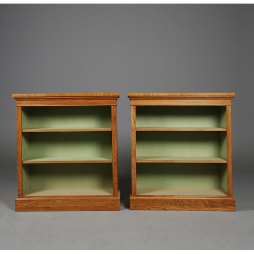 220 - BOOKCASES, A PAIR. each with 2 shelves. (2). 95cm H x 84cm W x 30cm D. 