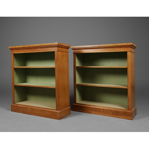 220 - BOOKCASES, A PAIR. each with 2 shelves. (2). 95cm H x 84cm W x 30cm D. 