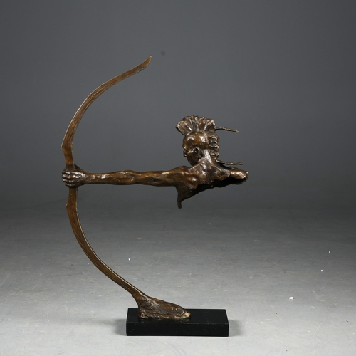 225 - CONTEMPORARY SCHOOL SCULPTURAL STUDY OF FIRST NATION ARCHER. cast metal, 84.5cm H approx.