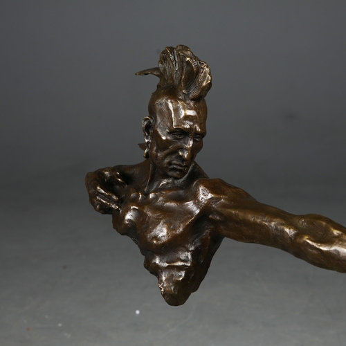 225 - CONTEMPORARY SCHOOL SCULPTURAL STUDY OF FIRST NATION ARCHER. cast metal, 84.5cm H approx.