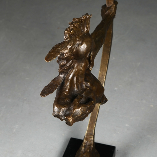 225 - CONTEMPORARY SCHOOL SCULPTURAL STUDY OF FIRST NATION ARCHER. cast metal, 84.5cm H approx.