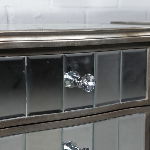 230 - FRENCH STYLE SIDE CHESTS, A PAIR. mirrored and silvered finish, each with 3 drawers. (2).