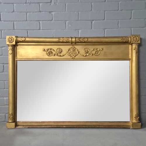 231 - 19th CENTURY GILTWOOD OVERMANTEL MIRROR. 79cm H x 114cm W.