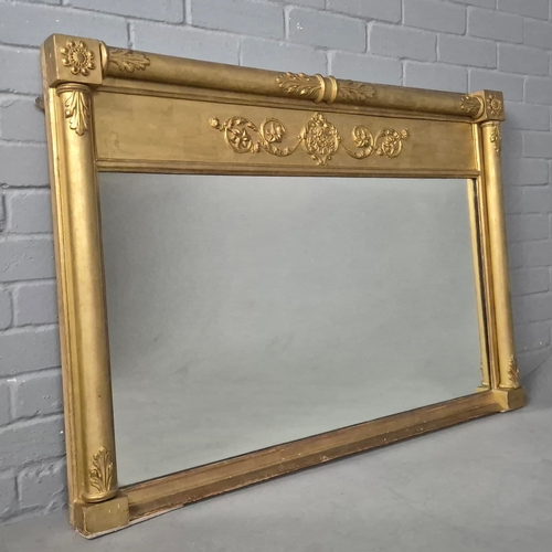 231 - 19th CENTURY GILTWOOD OVERMANTEL MIRROR. 79cm H x 114cm W.