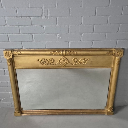 231 - 19th CENTURY GILTWOOD OVERMANTEL MIRROR. 79cm H x 114cm W.
