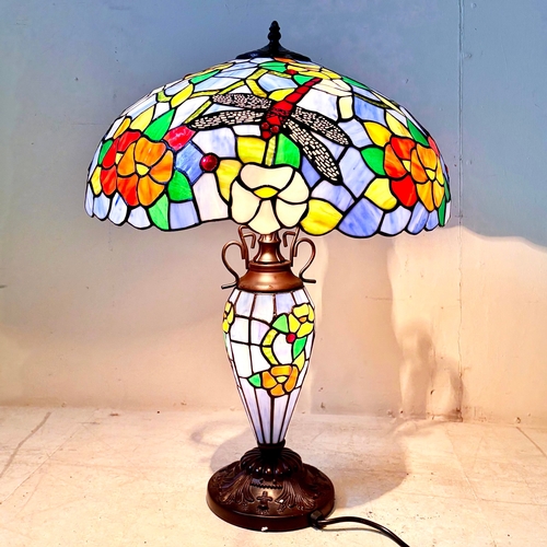 232 - TIFFANY STYLE TABLE LAMP. 65cm H x 48cm W x 48cm D.