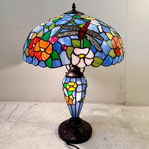 232 - TIFFANY STYLE TABLE LAMP. 65cm H x 48cm W x 48cm D.