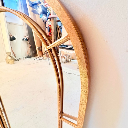 235 - SET OF FOUR ARCHED WALL MIRRORS WITH GILT METAL FRAMES. 82cm H x 49cm W.