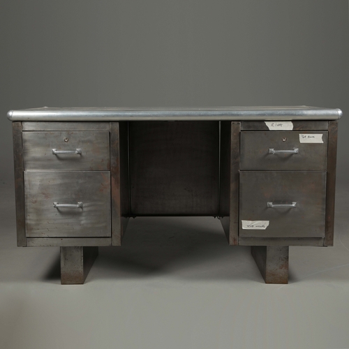 237 - METAL PEDESTAL DESK. vintage 1940s, 143cm x 71cm x 78.5cm approx.