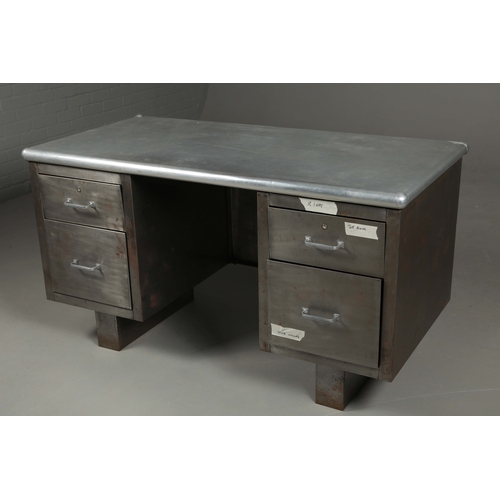 237 - METAL PEDESTAL DESK. vintage 1940s, 143cm x 71cm x 78.5cm approx.