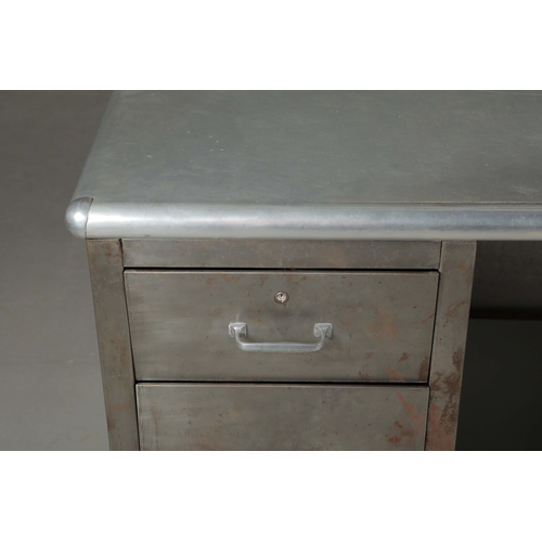 237 - METAL PEDESTAL DESK. vintage 1940s, 143cm x 71cm x 78.5cm approx.
