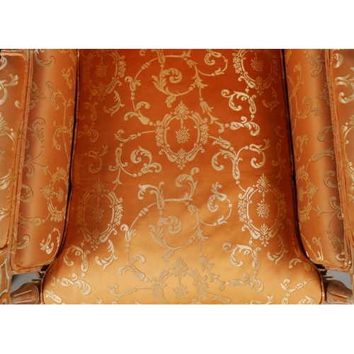 238 - PAIR OF LOUIS XVI STYLE LIMED BEECHWOOD BERGERES (2). orange damask upholstery. 84cm H x 68cm W x 84... 