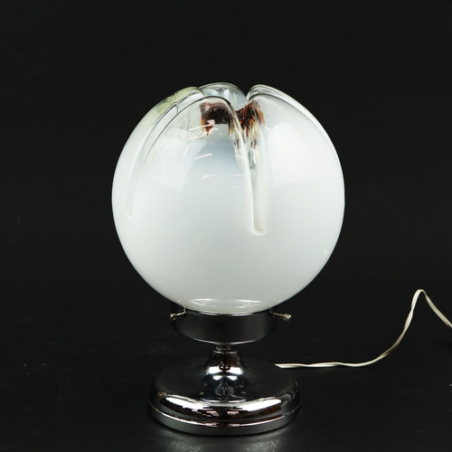 239 - 1970s ITALIAN MAZZEGA MURANO GLASS AND CHROME TABLE LAMP. 28cm H x 20cm W.