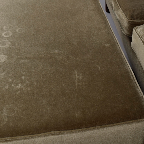 244 - MATCHED FOX LINTON UHOLSTERED SOFA AND STOOL. (2). 192cm at widest approx. (2).