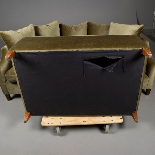 244 - MATCHED FOX LINTON UHOLSTERED SOFA AND STOOL. (2). 192cm at widest approx. (2).