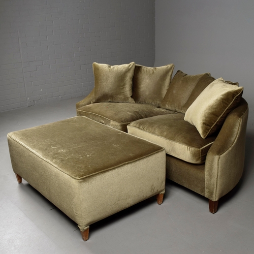 244 - MATCHED FOX LINTON UHOLSTERED SOFA AND STOOL. (2). 192cm at widest approx. (2).