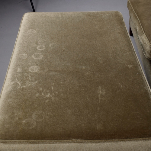 244 - MATCHED FOX LINTON UHOLSTERED SOFA AND STOOL. (2). 192cm at widest approx. (2).