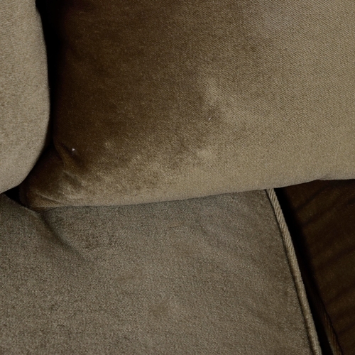 244 - MATCHED FOX LINTON UHOLSTERED SOFA AND STOOL. (2). 192cm at widest approx. (2).