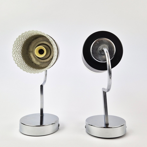 247 - PAIR OF 1960s ITALIAN CHROME WALL LIGHTS WITH CUT GLASS SHADES. 21cm H x 9cm W x 25cm D.