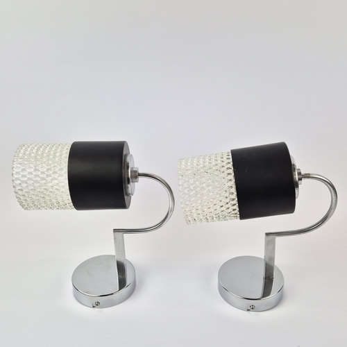 247 - PAIR OF 1960s ITALIAN CHROME WALL LIGHTS WITH CUT GLASS SHADES. 21cm H x 9cm W x 25cm D.