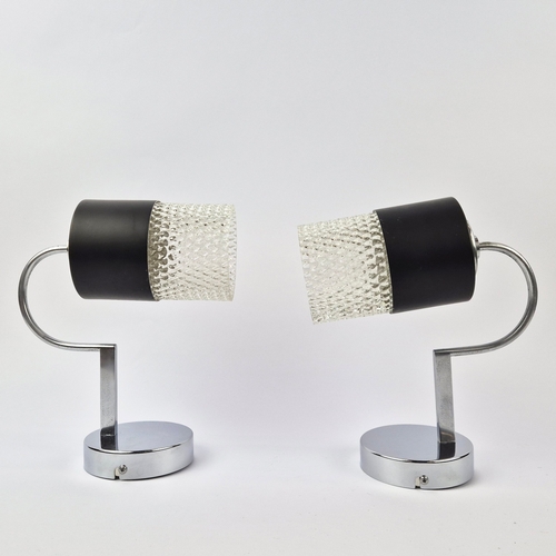 247 - PAIR OF 1960s ITALIAN CHROME WALL LIGHTS WITH CUT GLASS SHADES. 21cm H x 9cm W x 25cm D.