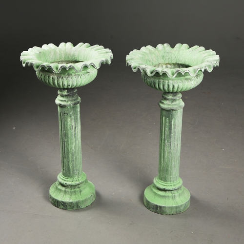 248 - GARDEN URNS ON STANDS, A PAIR. cast metal, 78cm H each approx. (2).