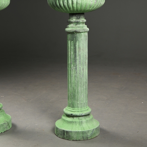 248 - GARDEN URNS ON STANDS, A PAIR. cast metal, 78cm H each approx. (2).