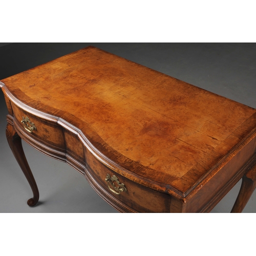 252 - QUEEN ANNE STYLE WALNUT SERPENTINE WRITING TABLE. Early 20th century with drawer and cabriole suppor... 
