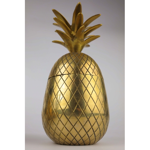 255 - PAIR OF GILT METAL PINEAPPLE JARS. 25cm H x 12cm W x 12cm D.