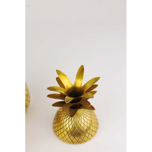 255 - PAIR OF GILT METAL PINEAPPLE JARS. 25cm H x 12cm W x 12cm D.