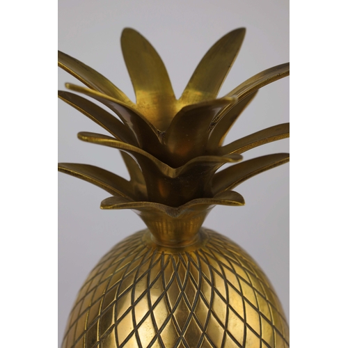 255 - PAIR OF GILT METAL PINEAPPLE JARS. 25cm H x 12cm W x 12cm D.