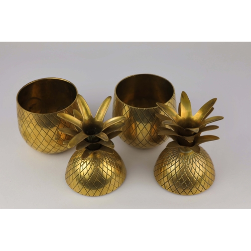 255 - PAIR OF GILT METAL PINEAPPLE JARS. 25cm H x 12cm W x 12cm D.