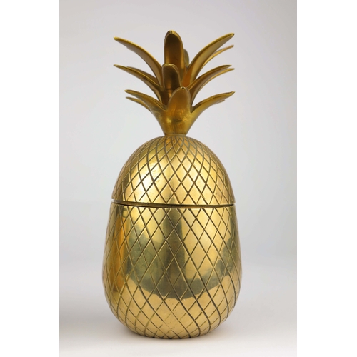 255 - PAIR OF GILT METAL PINEAPPLE JARS. 25cm H x 12cm W x 12cm D.