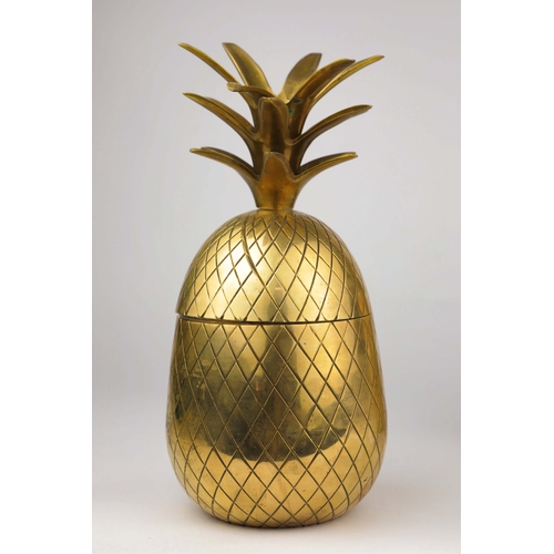 255 - PAIR OF GILT METAL PINEAPPLE JARS. 25cm H x 12cm W x 12cm D.