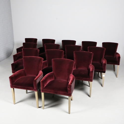 257 - DINING CHAIRS, A SET OF 14. in claret velvet with contrast patterned backs each 60cm w x 90 cm t (14... 