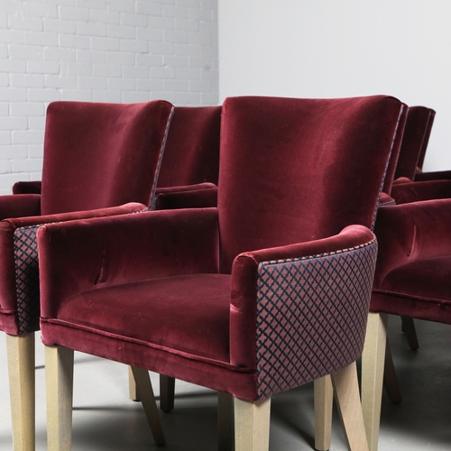 257 - DINING CHAIRS, A SET OF 14. in claret velvet with contrast patterned backs each 60cm w x 90 cm t (14... 