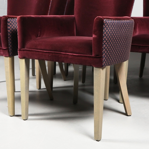 257 - DINING CHAIRS, A SET OF 14. in claret velvet with contrast patterned backs each 60cm w x 90 cm t (14... 