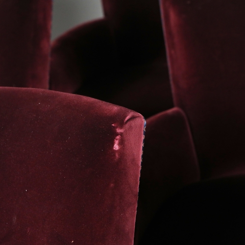 257 - DINING CHAIRS, A SET OF 14. in claret velvet with contrast patterned backs each 60cm w x 90 cm t (14... 