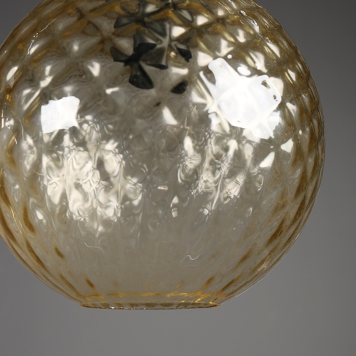 260 - 1970s ITALIAN RED METAL AND PRESSED GLASS GLOBE SHADE. 30cm H x 30cm W x 55cm Drop.