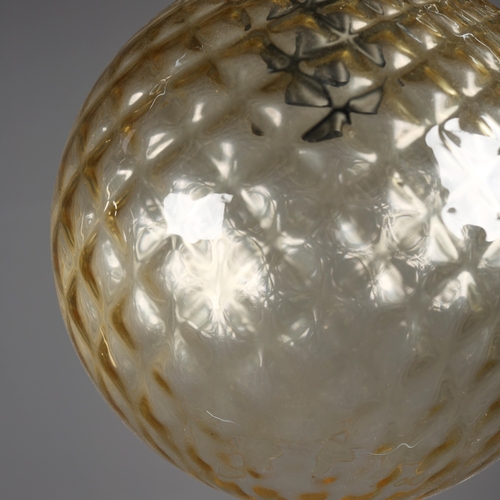 260 - 1970s ITALIAN RED METAL AND PRESSED GLASS GLOBE SHADE. 30cm H x 30cm W x 55cm Drop.